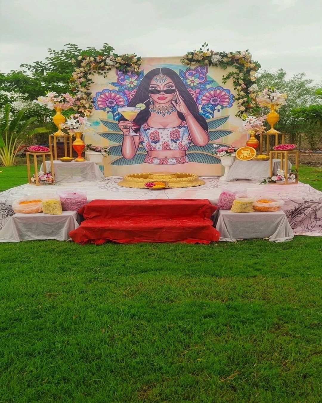 Mixed floral and greenery wall anniversary