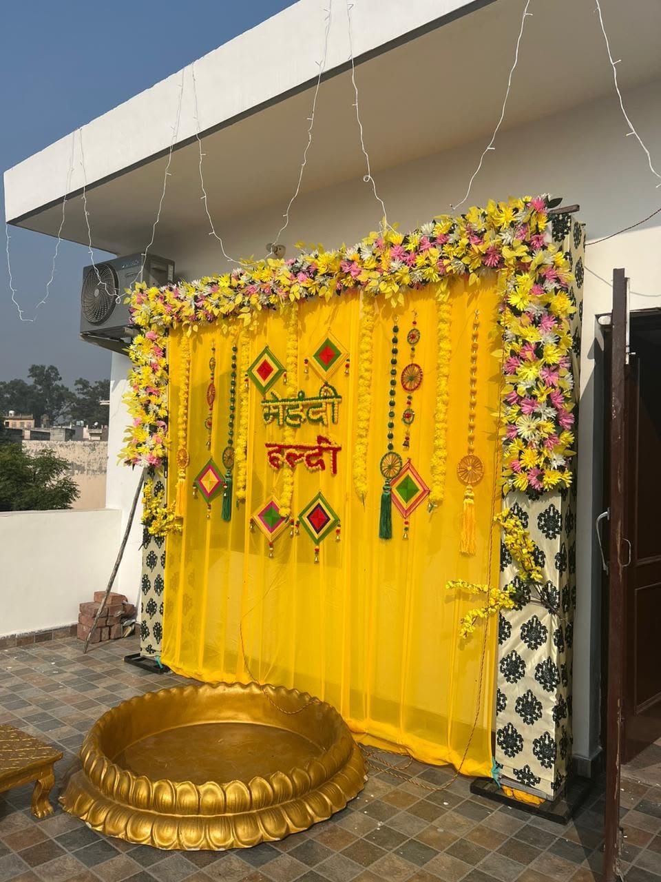 Rectangular flower backdrop corporate launch