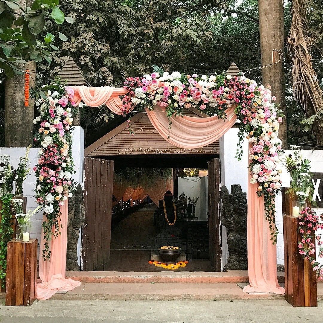 Rectangular flower backdrop corporate launch