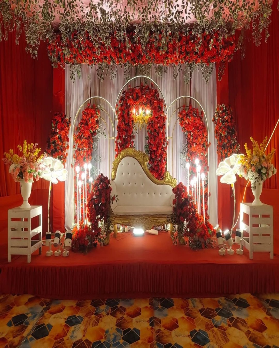 Mixed floral and greenery wall anniversary